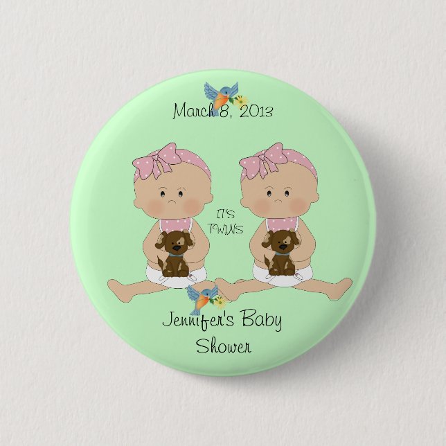 Twin Girls Baby Shower,   6 Cm Round Badge (Front)