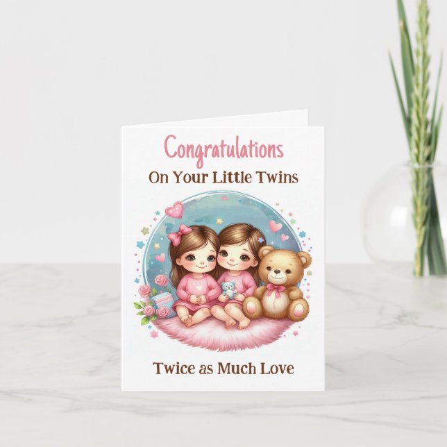 Twin Girl's Baby Shower Congratulations New Parent Invitation (Front)