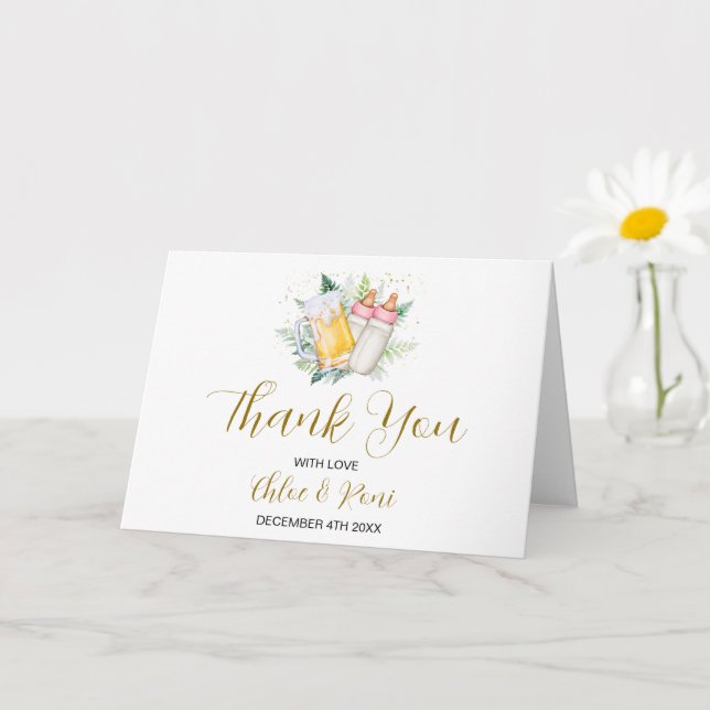 Twin Girls Baby Shower Folded Thank You Card (Small Plant)