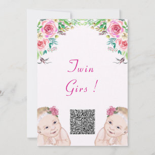 Twin Girls Baby Shower Invitation with QR Code