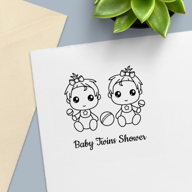Twin Girls Baby Shower Self-inking Stamp (Creator Uploaded)
