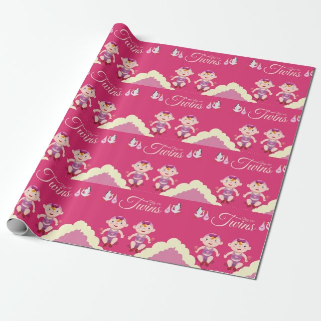 Twin Girls Baby Shower Wrapping Paper (Unrolled)