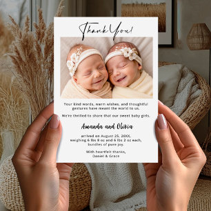 Twin Girls Baby Thank You Card with Photo