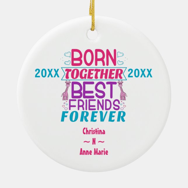 Twin Girls Best Friends Quote Ceramic Ornament (Back)