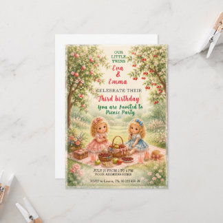 Twin girls birthday celebration invitation