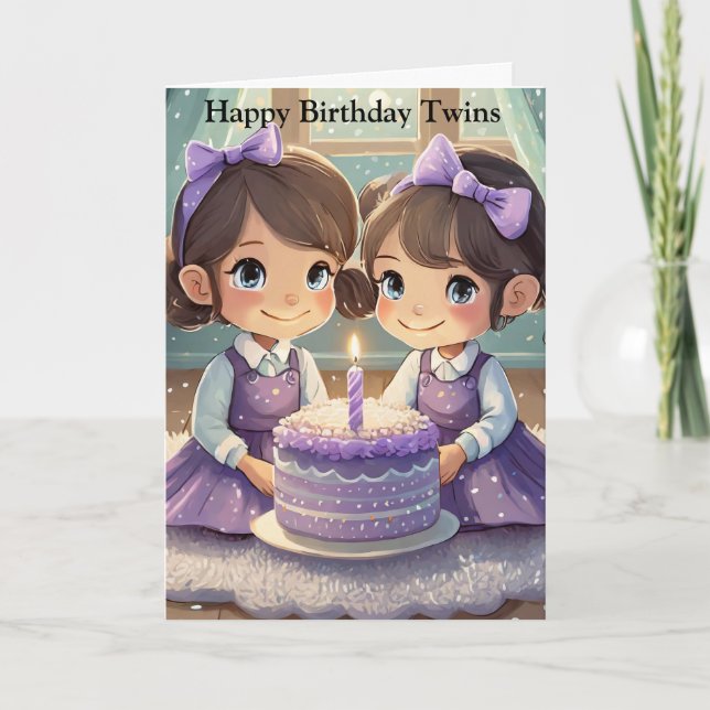 Twin Girls Birthday Greeting Card (Front)