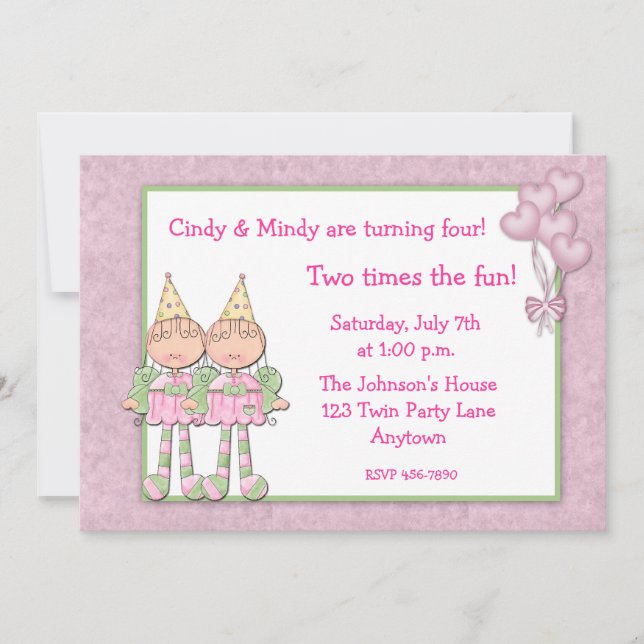 Twin Girls Birthday Party Invitation (Front)