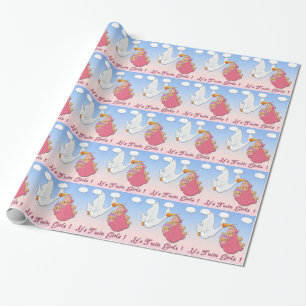 Twin Girls Blonde - Stork Baby Shower Wrapping Pap Paper