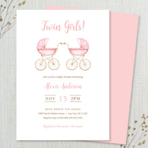Twin Girls Carriages Baby Shower Invitation