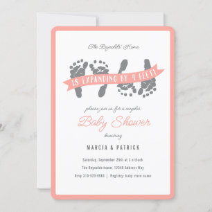 Twin Girls Couples Pink Peach Shower Baby Shower Invitation