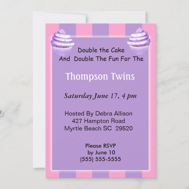 Twin Girls Cupcake  Birthday Invitation (Front)