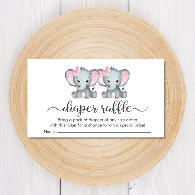 Twin Girls Elephant Diaper Raffle Baby Shower Enclosure Card (Creator Uploaded)