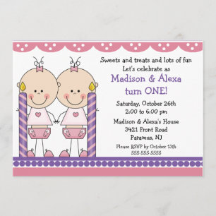 Twin Girls First Birthday Invitation
