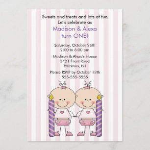 Twin Girls First Birthday Invitation