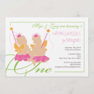 Twin Girls First Birthday Party Invitation