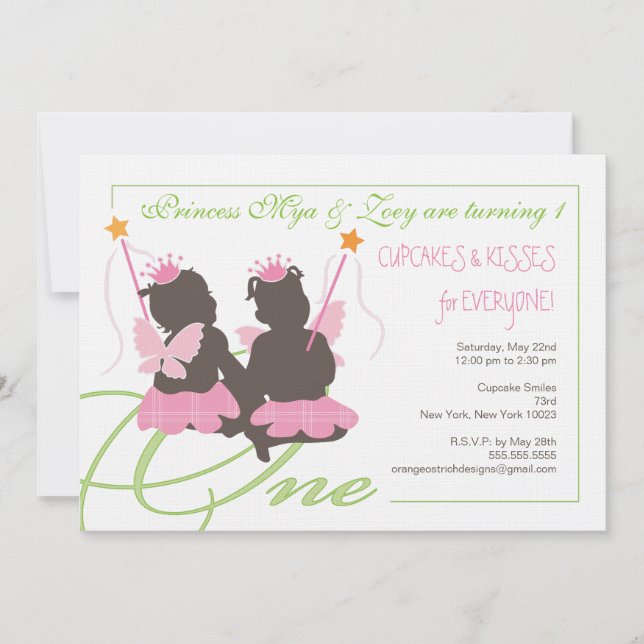 Twin Girls First Birthday Party Invitation (Front)