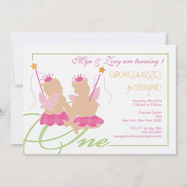 Twin Girls First Birthday Party Invitation (Front)
