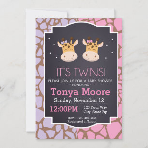 Twin Girls Giraffe Baby Shower Invitation