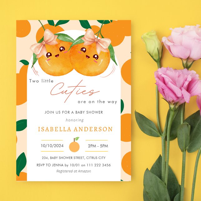 Twin Girls Little Cuties On the Way Baby Shower Invitation (Twin Girls Little Cuties On The Way Baby Shower Invitation)