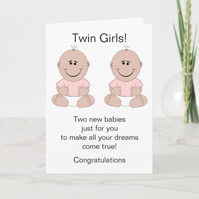 Twin Girls New Born Baby Card (Front)