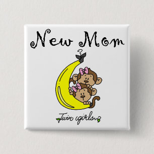 Twin Girls New Mum T-shirts and Gifts 15 Cm Square Badge