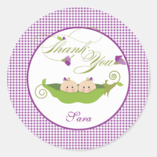 Twin Girls Pea in a Pod Baby Shower Favour Sticker