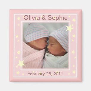 Twin Girls Photo Announcement Magnet