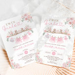 Twin Girls Pink Baby Clothes Girl Baby Shower Invitation<br><div class="desc">This invitation is thoughtfully crafted for parents-to-be who adore contemporary style with a touch of whimsy. Featuring an array of charming baby essentials set against a soft pastel pink & blush palette,  it sets the stage for a delightful celebration of your upcoming arrival.</div>