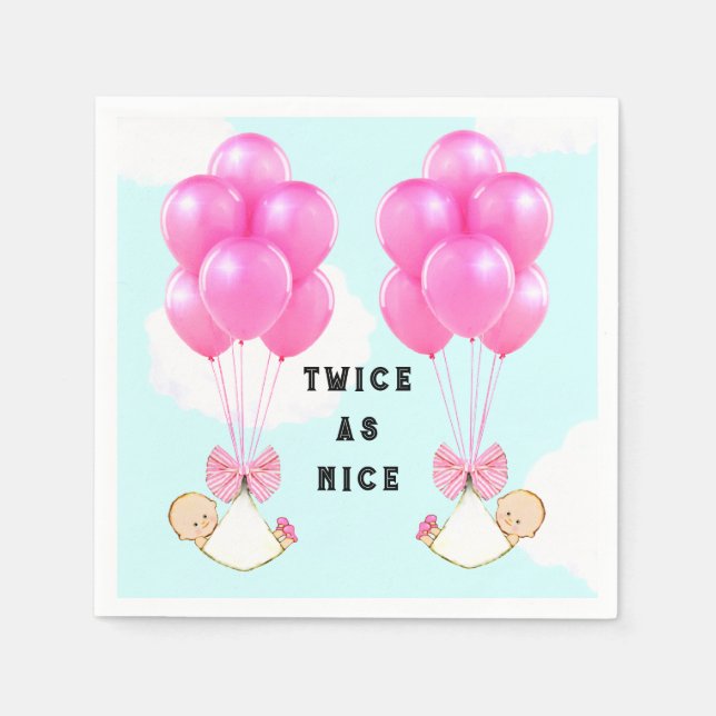 Twin Girls Pink Balloons Baby Shower Napkin (Front)