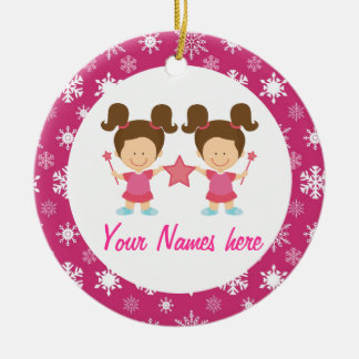 Twin Girls Pink Christmas Keepsake Gift Ceramic Ornament