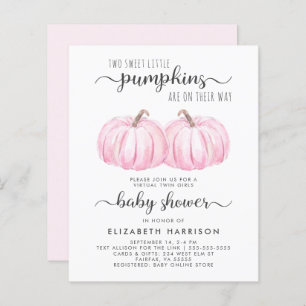 Twin Girls Pink Pumpkin Baby Shower Invitation