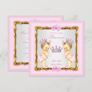Twin Girls Princess Baby Shower Gold Pink Blonde Invitation