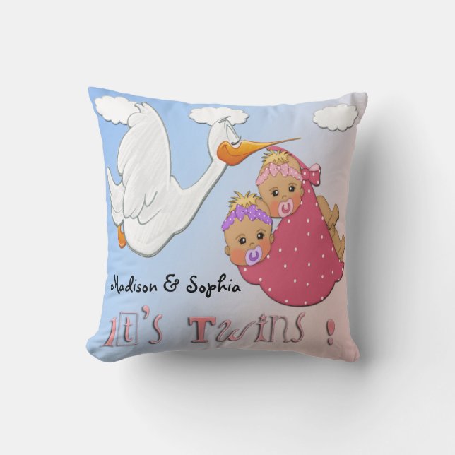 Twin Girls - Stork Keepsake Pillow (Front)