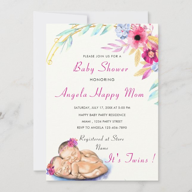 Twin Girls ! Sweet Stork Baby Shower Invitation (Front)
