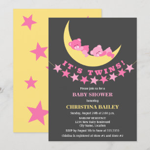 Twin Girls Teddy Bear Baby Shower Invitation