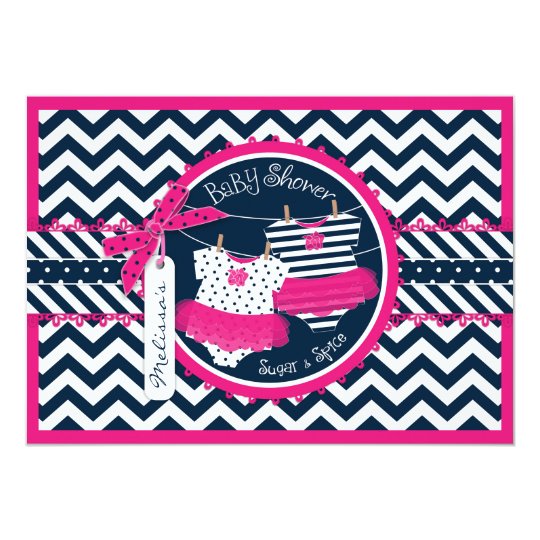 Twin Girls Tutus Chevron Print Baby Shower Card