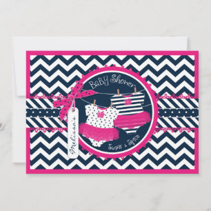 Twin Girls Tutus Chevron Print Baby Shower Invitation