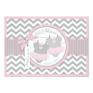 Twin Girls Tutus Chevron Print Baby Shower Invitation