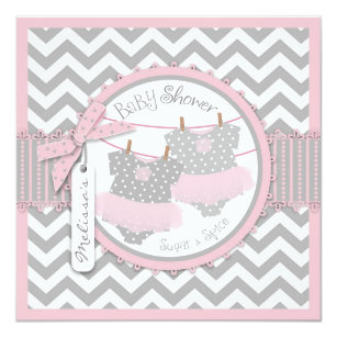 Twin Girls Tutus Chevron Print Baby Shower Invitation