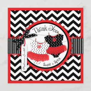 Twin Girls Tutus Chevron Print Thank You Card