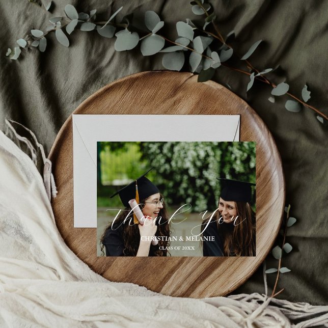 Twin Graduate Photo Graduation Thank You Card (Creator Uploaded)