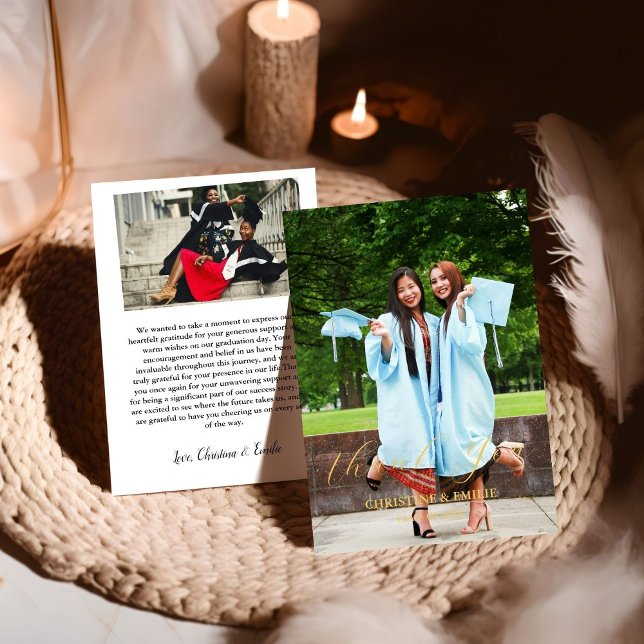 Twin Graduate Photo Graduation Thank You Card (Creator Uploaded)