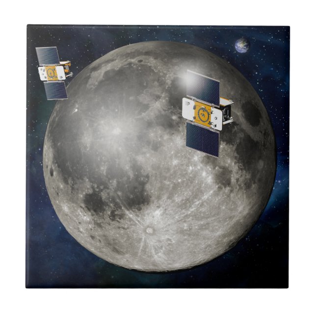 Twin Grail Spacecraft Orbiting The Moon. Ceramic Tile (Front)