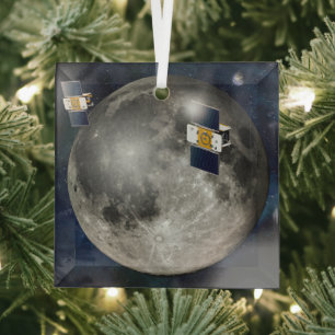 Twin Grail Spacecraft Orbiting The Moon. Glass Tree Decoration