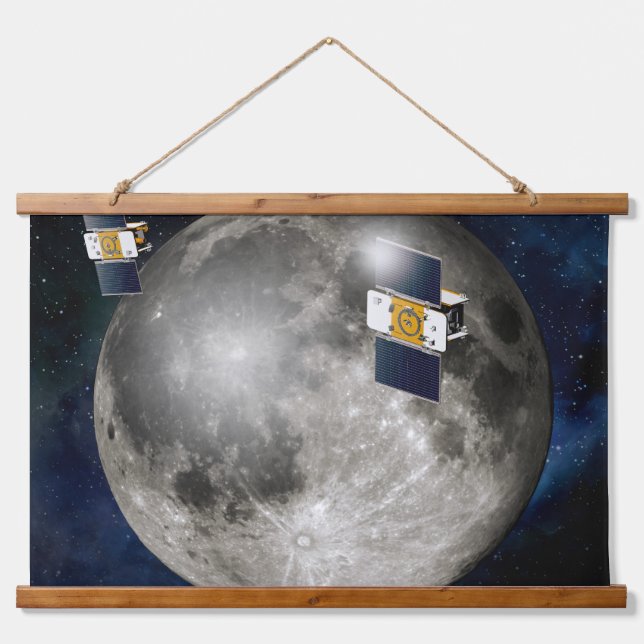 Twin Grail Spacecraft Orbiting The Moon. Hanging Tapestry (Front)