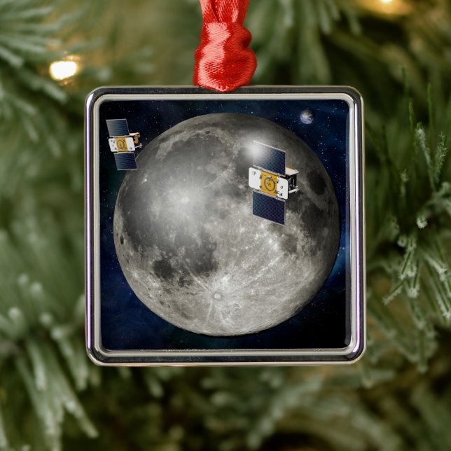 Twin Grail Spacecraft Orbiting The Moon. Metal Ornament (Tree)