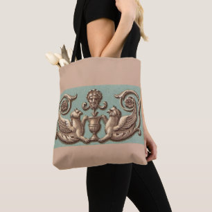 twin gryphons print tote bag