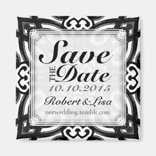 Twin Hearts Black White Decor Save the Date Magnet