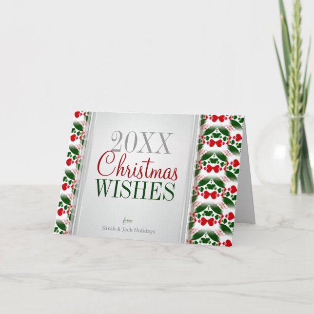 Twin Hearts Christmas Green Red Pattern Card (Front)