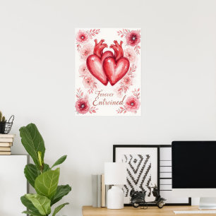 Twin Hearts Forever Enchanted Floral  Poster